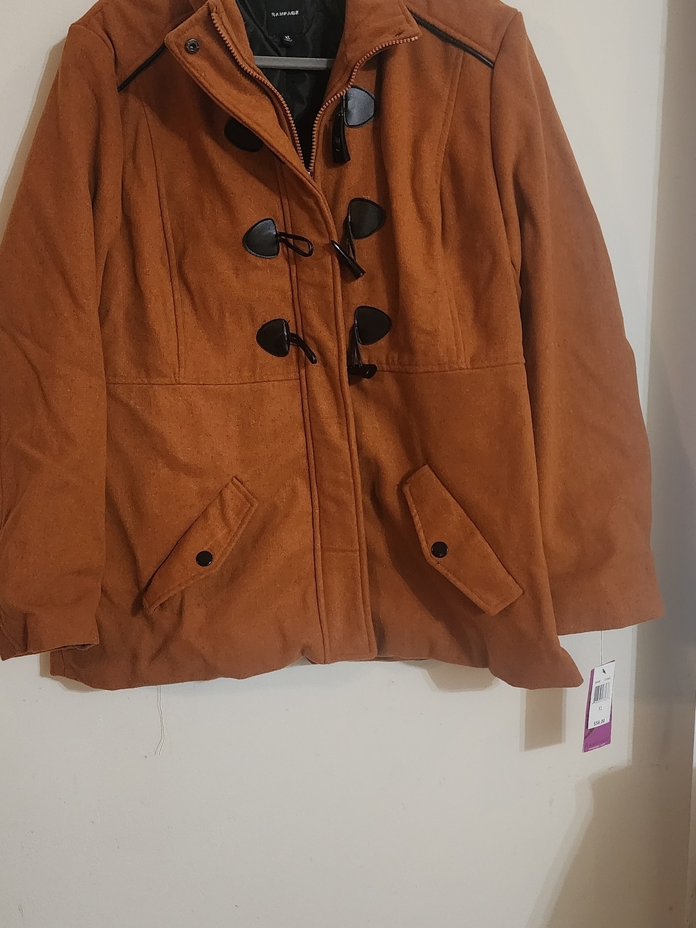 Rampage Cognac Brown Toggle Coat Jacket Wool Blend Plus XL NWT